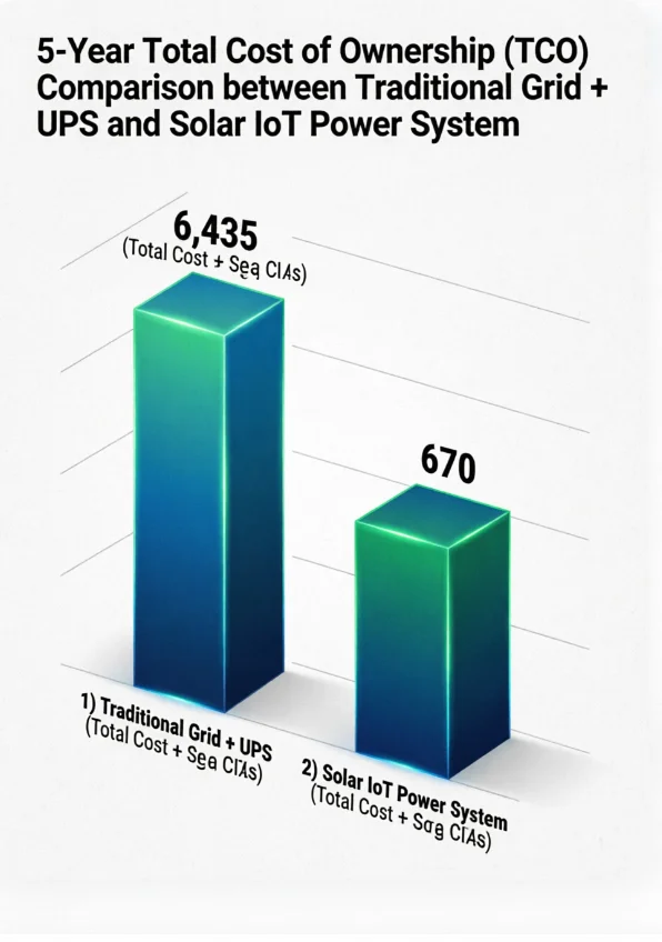 5-Year TCO Comparison Chart: Traditional Grid + UPS vs Solar IoT Power System